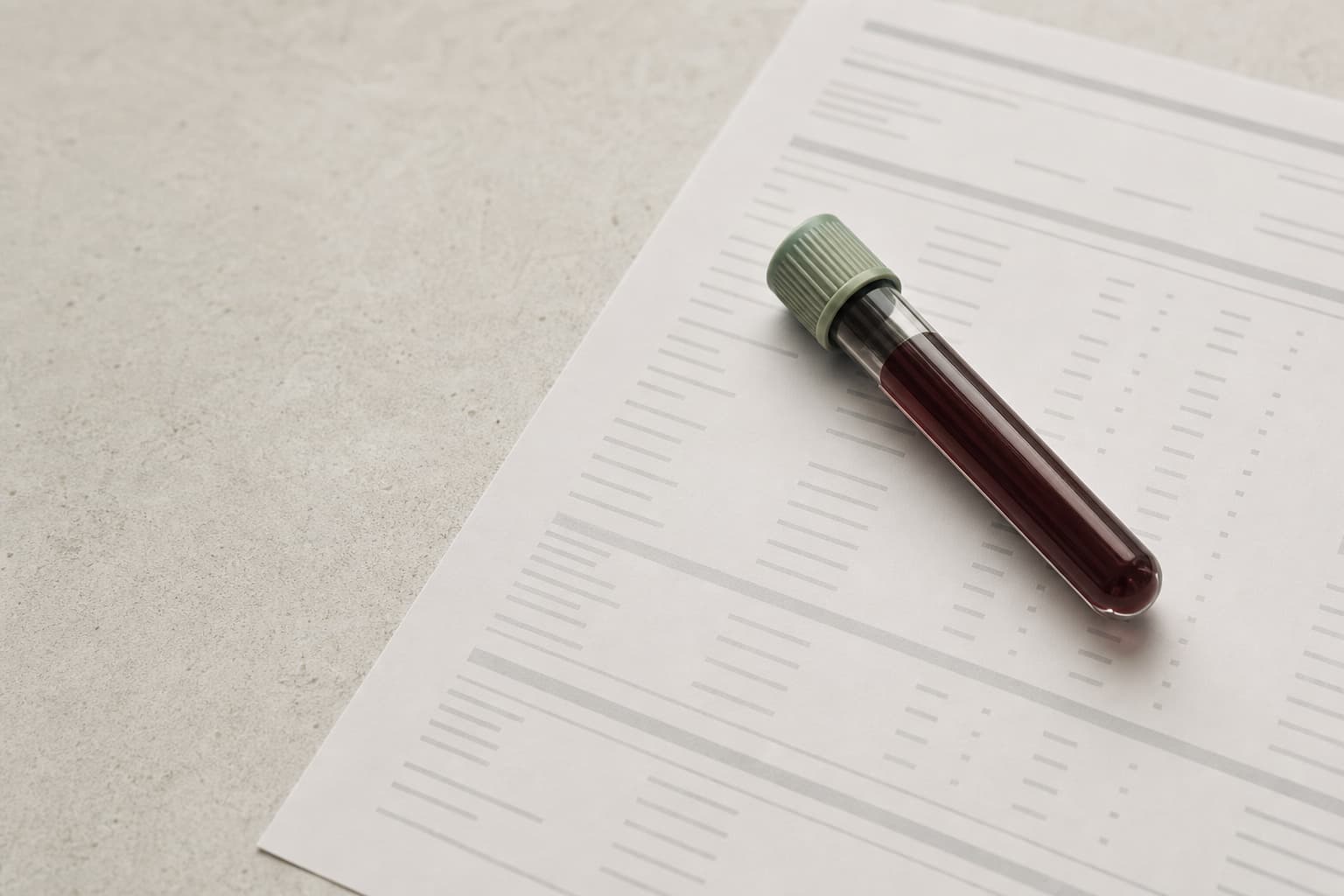 Laboratory sample and report arranged on a neutral surface
